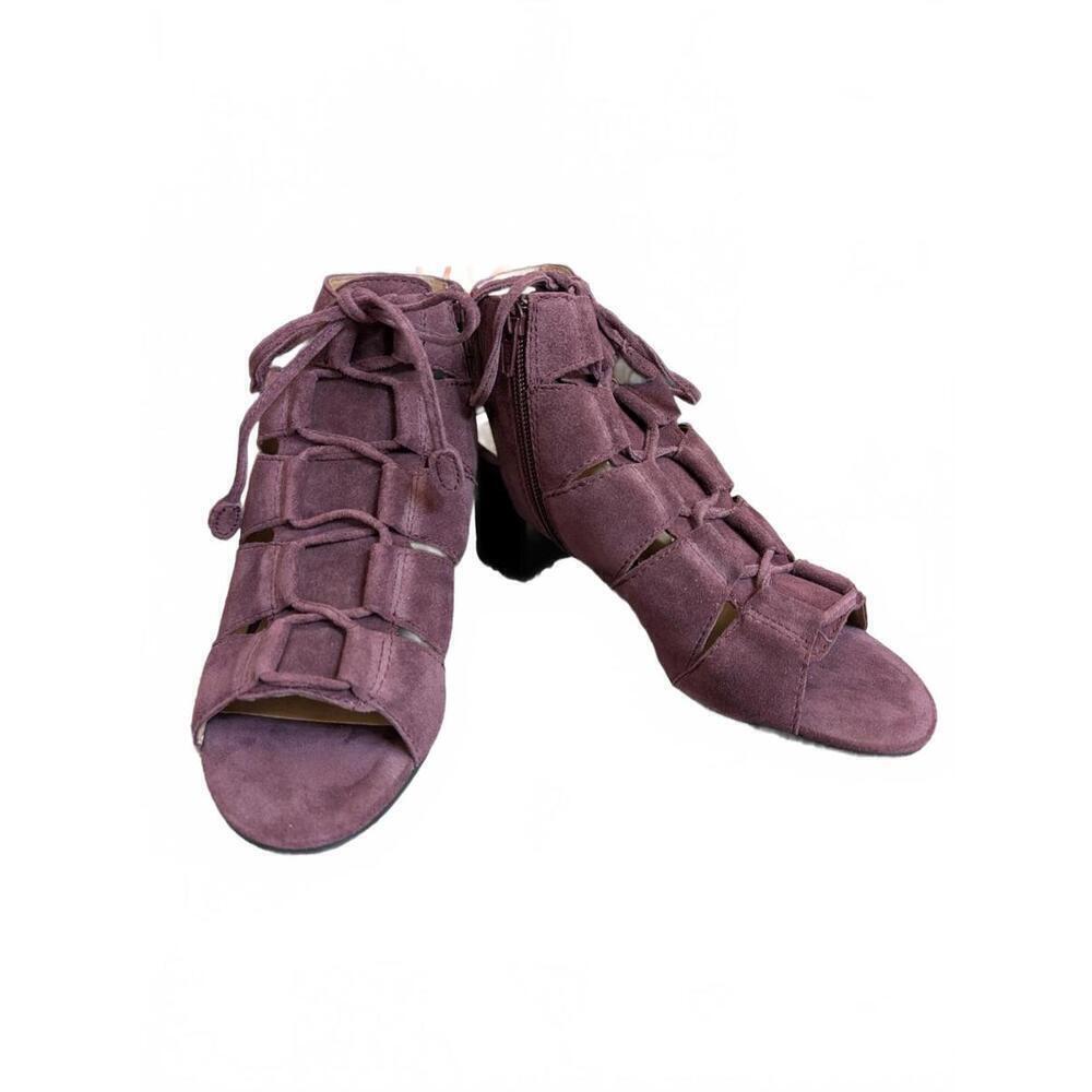Vionic Women's Purple Suede Heeled Sandals with Lace-Up Design SZ 7.5